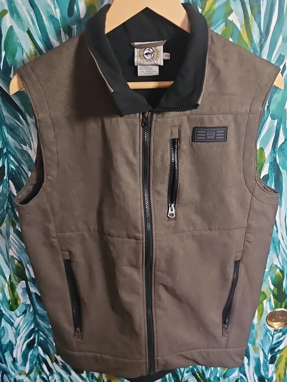Cinch Olive Brown Canvas Utility Vest with Black Collar - Size XS